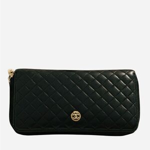 CHANEL Black Quilted Wallet with Gold Accent